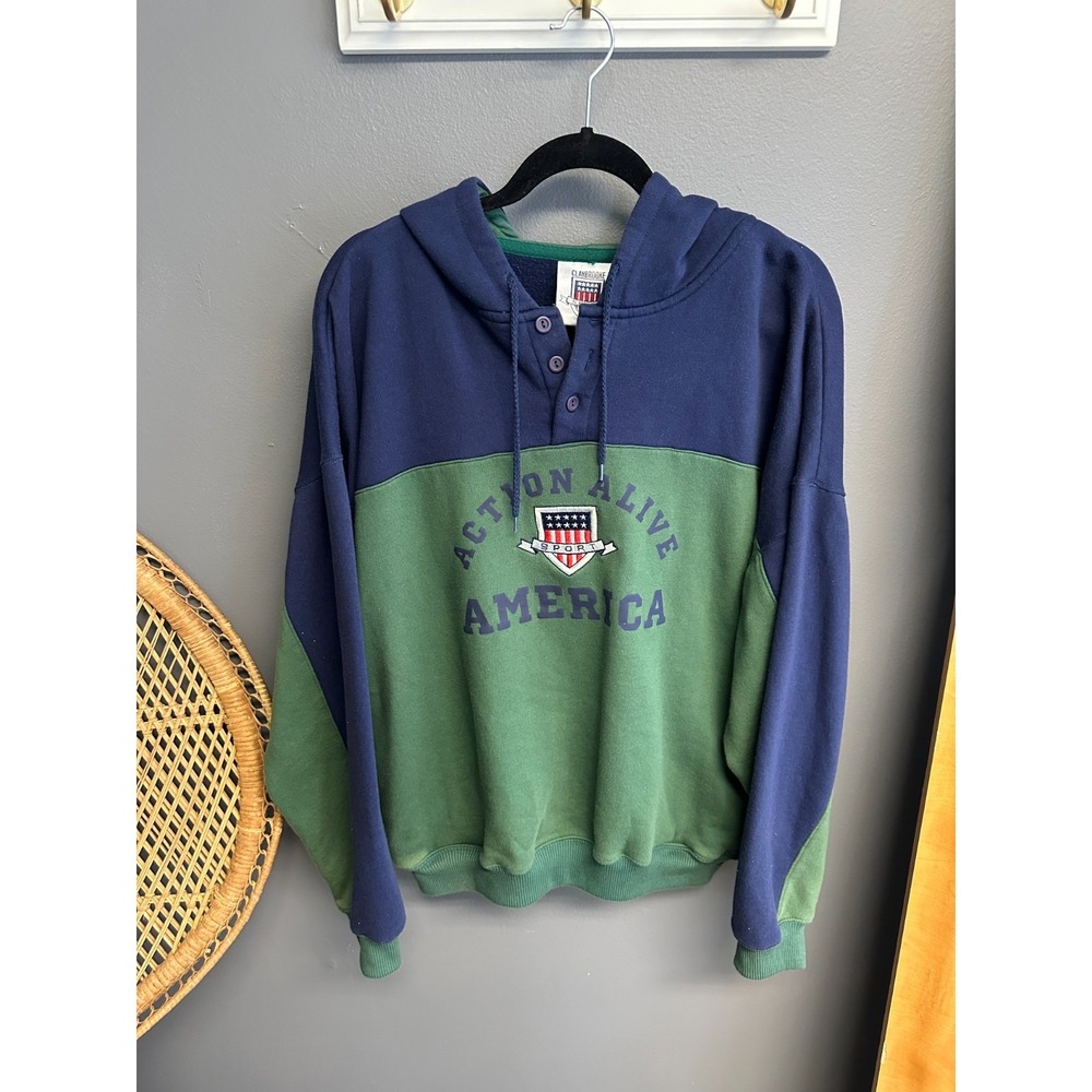 Vintage Claybrooke Sport Mens XL Sweatshirt Colorblock‎ Hoodie Embroidered 90s